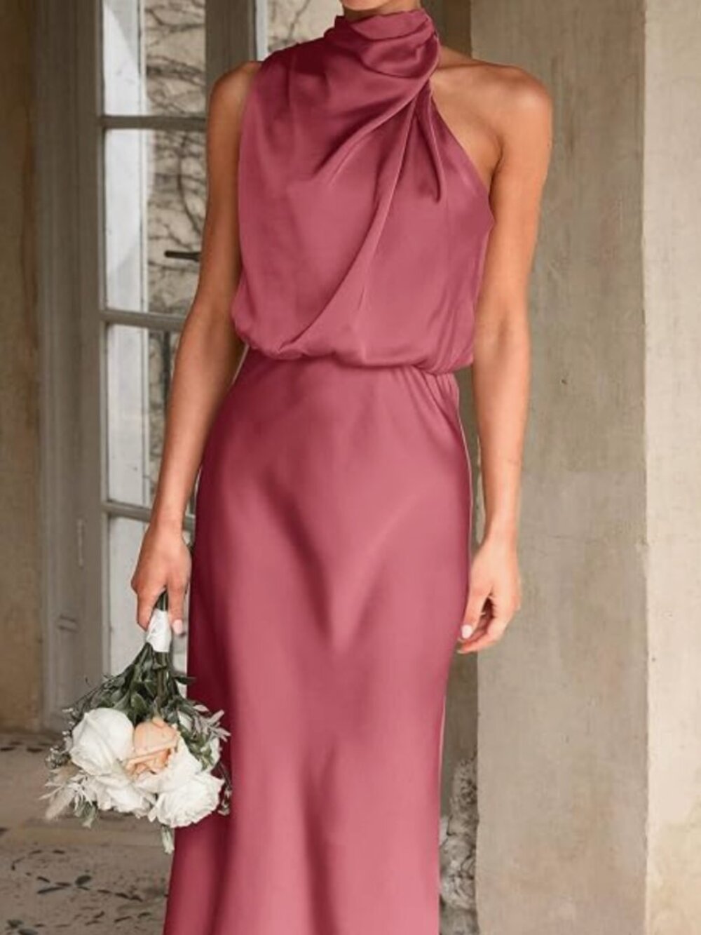 PRETTYGARDEN Mauve Pink Satin Maxi Cocktail Dress – Size Small – Brand New